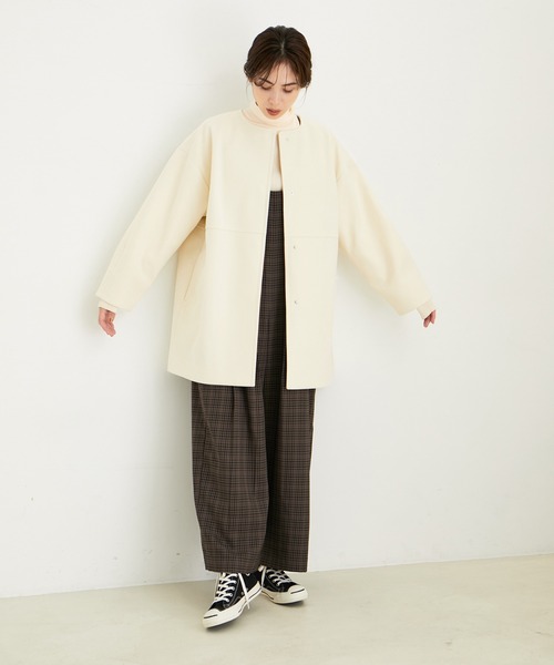 le cercle ADAM ET ROPE'(ルセルクルアダムエロペ)の「ジャージメルトンミドル丈コート(その他アウター・レディース・ブラウン系その他3/ラベンダー/チャコールグレー/キナリ・FREE)」の5枚目の写真