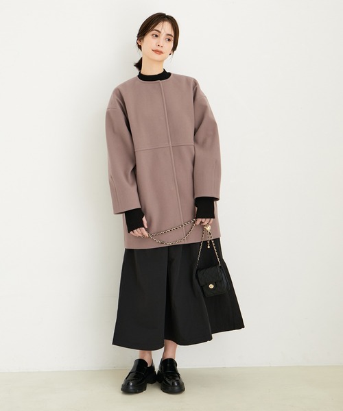 le cercle ADAM ET ROPE'(ルセルクルアダムエロペ)の「ジャージメルトンミドル丈コート(その他アウター・レディース・ブラウン系その他3/ラベンダー/チャコールグレー/キナリ・FREE)」の6枚目の写真