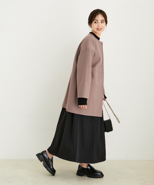 le cercle ADAM ET ROPE'(ルセルクルアダムエロペ)の「ジャージメルトンミドル丈コート(その他アウター・レディース・ブラウン系その他3/ラベンダー/チャコールグレー/キナリ・FREE)」の7枚目の写真