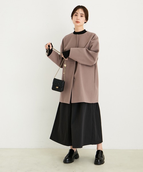 le cercle ADAM ET ROPE'(ルセルクルアダムエロペ)の「ジャージメルトンミドル丈コート(その他アウター・レディース・ブラウン系その他3/ラベンダー/チャコールグレー/キナリ・FREE)」の8枚目の写真