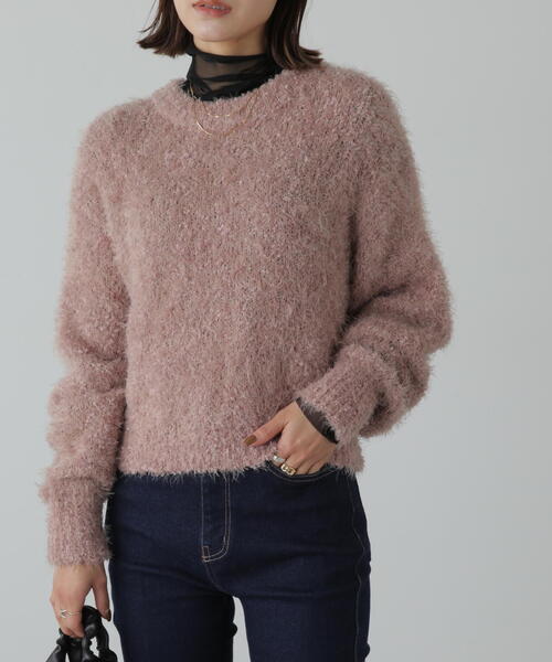 FREE'S MART(フリーズマート)の「ラメフェザーショート丈ニット(ニット/セーター・レディース・ホワイト/ピンク/グレー・FREE)」の11枚目の写真