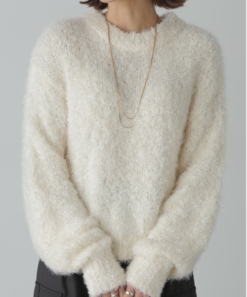 FREE'S MART(フリーズマート)の「ラメフェザーショート丈ニット(ニット/セーター・レディース・ホワイト/ピンク/グレー・FREE)」の2枚目の写真