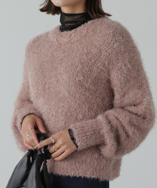 FREE'S MART(フリーズマート)の「ラメフェザーショート丈ニット(ニット/セーター・レディース・ホワイト/ピンク/グレー・FREE)」の3枚目の写真