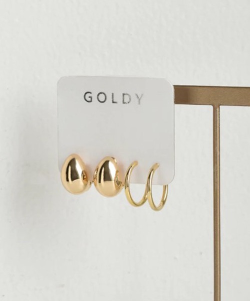 GOLDY(ゴールディ)の「【GOLDY】メタル ドロップ & ナノ フープ セット イヤリング / 2210907(イヤリング・レディース・マルチ/シルバー/ゴールド・FREE)」の2枚目の写真