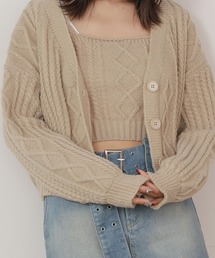 ▲SHORT CABLE CARDIGAN SET / ショート丈カーディガン+インナー セット アンサンブル 2点セット
