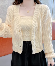 ▲SHORT CABLE CARDIGAN SET / ショート丈カーディガン+インナー セット アンサンブル 2点セット