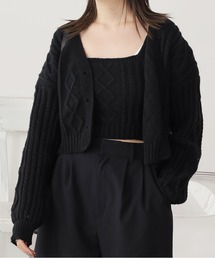 ▲SHORT CABLE CARDIGAN SET / ショート丈カーディガン+インナー セット アンサンブル 2点セット