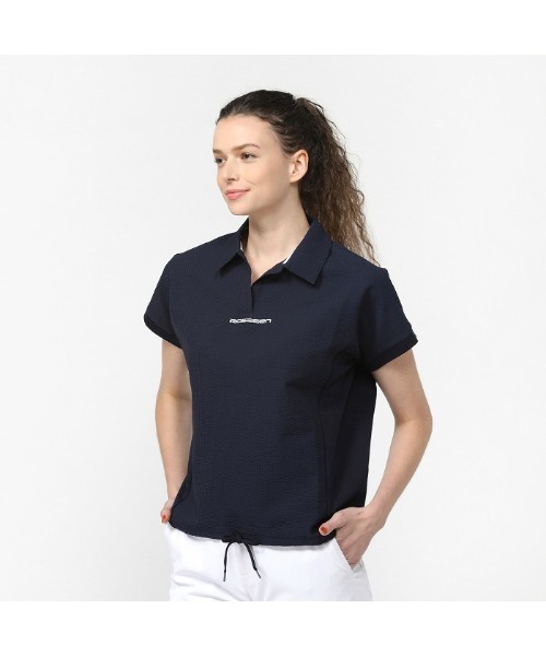 ROSASEN(ロサーセン)の「【Rosasen/GOLF】エコサッカーストライプ半袖シャツ(シャツ/ブラウス・レディース・ベージュ/サックスブルー/ネイビー・42/40)」の2枚目の写真