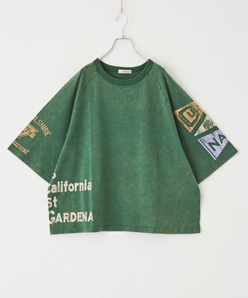 CUBE SUGAR(キューブシュガー)の「パウダー加工カットソー7分袖ラグランビッグTシャツ(Tシャツ/カットソー・レディース・ピンク/マルチ/グリーン/ホワイト/スミクロ・M)」の6枚目の写真