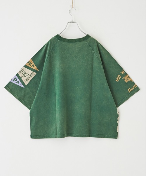 CUBE SUGAR(キューブシュガー)の「パウダー加工カットソー7分袖ラグランビッグTシャツ(Tシャツ/カットソー・レディース・ピンク/マルチ/グリーン/ホワイト/スミクロ・M)」の7枚目の写真