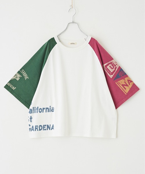 CUBE SUGAR(キューブシュガー)の「パウダー加工カットソー7分袖ラグランビッグTシャツ(Tシャツ/カットソー・レディース・ピンク/マルチ/グリーン/ホワイト/スミクロ・M)」の8枚目の写真