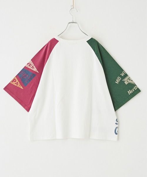 CUBE SUGAR(キューブシュガー)の「パウダー加工カットソー7分袖ラグランビッグTシャツ(Tシャツ/カットソー・レディース・ピンク/マルチ/グリーン/ホワイト/スミクロ・M)」の9枚目の写真