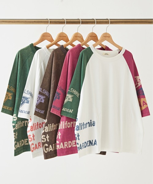 CUBE SUGAR(キューブシュガー)の「パウダー加工カットソー7分袖ラグランビッグTシャツ(Tシャツ/カットソー・レディース・ピンク/マルチ/グリーン/ホワイト/スミクロ・M)」の22枚目の写真