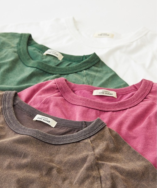 CUBE SUGAR(キューブシュガー)の「パウダー加工カットソー7分袖ラグランビッグTシャツ(Tシャツ/カットソー・レディース・ピンク/マルチ/グリーン/ホワイト/スミクロ・M)」の20枚目の写真