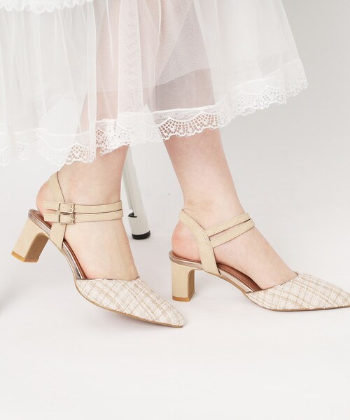 ESPERANZA(エスペランサ)の「アンクルストラップ付ツイードセパレートパンプス 24SS(パンプス・レディース・ホワイト系3/ブラック系2/ベージュ系2/ピンク系7・M/L/LL/S)」の3枚目の写真