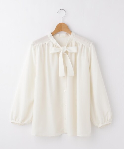 &Bridge(アンドブリッジ)の「Begum ボーカラー長袖ブラウス(シャツ/ブラウス・レディース・ブルー系その他/ホワイト系・02/03)」の1枚目の写真