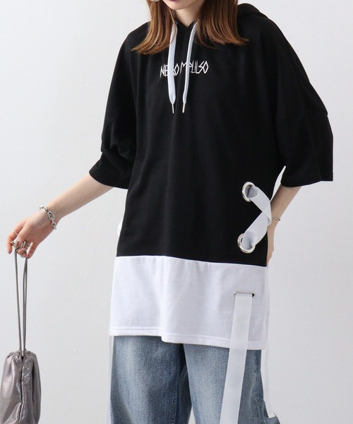 RE730（アールイーセブンサーティー）の「Lace-up dolman T-shirt hoodie / レースアップドルマンTシャツパーカー unisex（パーカー・メンズ・ホワイト/ブラック・XL/M/L）」の3枚目の写真