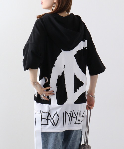 RE730（アールイーセブンサーティー）の「Lace-up dolman T-shirt hoodie / レースアップドルマンTシャツパーカー unisex（パーカー・メンズ・ホワイト/ブラック・XL/M/L）」の5枚目の写真