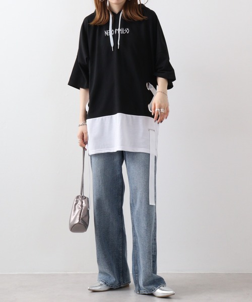 RE730（アールイーセブンサーティー）の「Lace-up dolman T-shirt hoodie / レースアップドルマンTシャツパーカー unisex（パーカー・メンズ・ホワイト/ブラック・XL/M/L）」の6枚目の写真