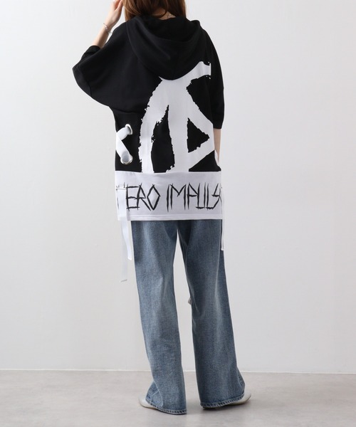 RE730（アールイーセブンサーティー）の「Lace-up dolman T-shirt hoodie / レースアップドルマンTシャツパーカー unisex（パーカー・メンズ・ホワイト/ブラック・XL/M/L）」の7枚目の写真