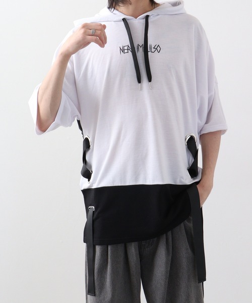 RE730（アールイーセブンサーティー）の「Lace-up dolman T-shirt hoodie / レースアップドルマンTシャツパーカー unisex（パーカー・メンズ・ホワイト/ブラック・XL/M/L）」の8枚目の写真