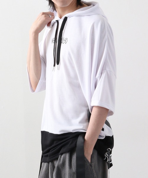 RE730（アールイーセブンサーティー）の「Lace-up dolman T-shirt hoodie / レースアップドルマンTシャツパーカー unisex（パーカー・メンズ・ホワイト/ブラック・XL/M/L）」の9枚目の写真