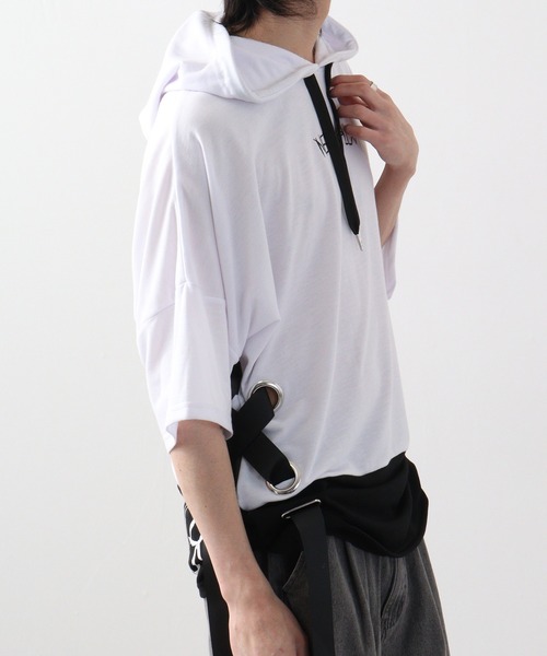 RE730（アールイーセブンサーティー）の「Lace-up dolman T-shirt hoodie / レースアップドルマンTシャツパーカー unisex（パーカー・メンズ・ホワイト/ブラック・XL/M/L）」の11枚目の写真