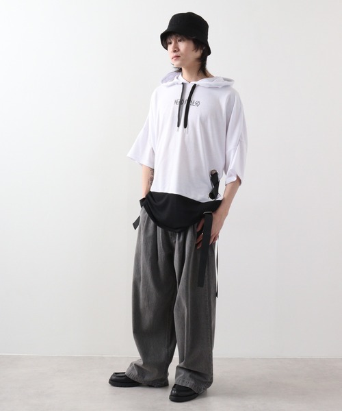 RE730（アールイーセブンサーティー）の「Lace-up dolman T-shirt hoodie / レースアップドルマンTシャツパーカー unisex（パーカー・メンズ・ホワイト/ブラック・XL/M/L）」の12枚目の写真