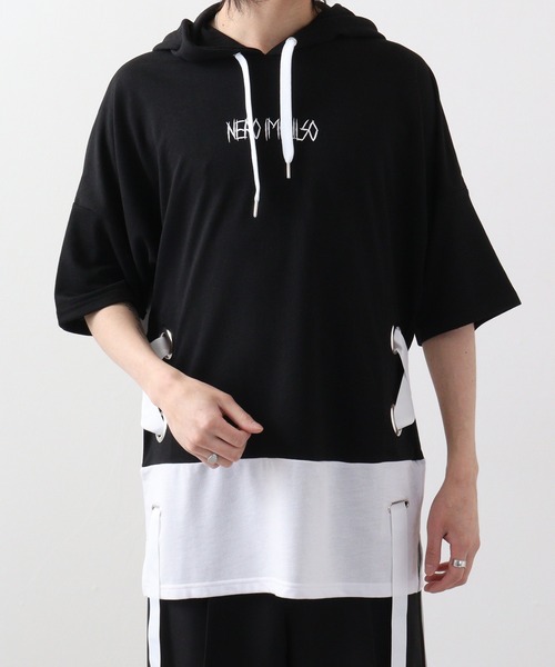 RE730（アールイーセブンサーティー）の「Lace-up dolman T-shirt hoodie / レースアップドルマンTシャツパーカー unisex（パーカー・メンズ・ホワイト/ブラック・XL/M/L）」の14枚目の写真