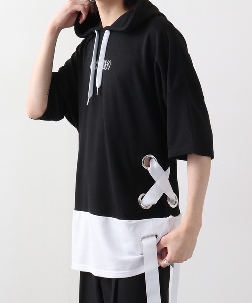RE730（アールイーセブンサーティー）の「Lace-up dolman T-shirt hoodie / レースアップドルマンTシャツパーカー unisex（パーカー・メンズ・ホワイト/ブラック・XL/M/L）」の15枚目の写真