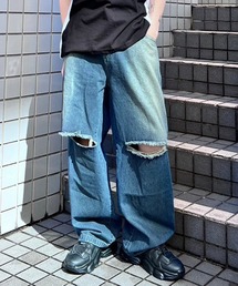 ワイドバギーダメージデニムパンツ