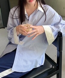 マルチストライプクレリックシャツ