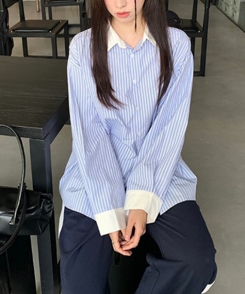 LADY LIKE（レディライク）の「マルチストライプクレリックシャツ（シャツ/ブラウス・レディース・ブルー・M）」の17枚目の写真