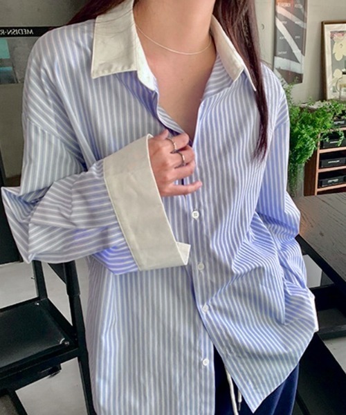 LADY LIKE（レディライク）の「マルチストライプクレリックシャツ（シャツ/ブラウス・レディース・ブルー・M）」の18枚目の写真