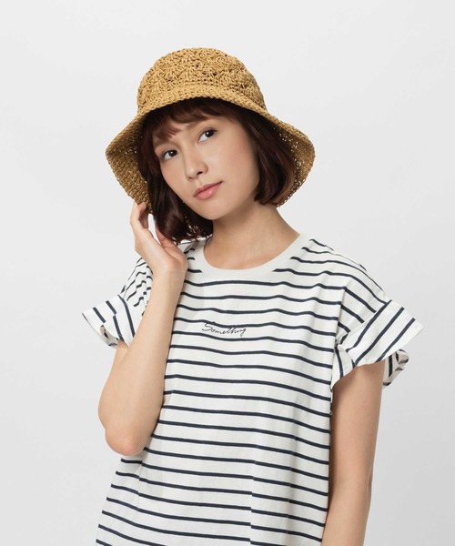 HONEYSUCKLE ROSE（ハニーサックルローズ）の「HONEYSUCKLE ROSE(ハニーサックルローズ)畳めるシェル編みハット（ハット・レディース・ブラウン/ベージュ・フリー）」の2枚目の写真