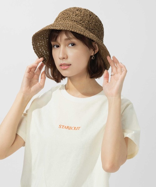 HONEYSUCKLE ROSE（ハニーサックルローズ）の「HONEYSUCKLE ROSE(ハニーサックルローズ)畳めるシェル編みハット（ハット・レディース・ブラウン/ベージュ・フリー）」の3枚目の写真