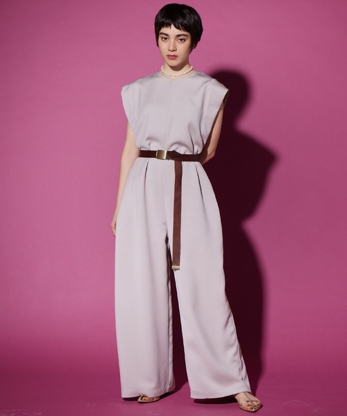 THE PAUSE（ザ ポーズ）の「【THE PAUSE】ベルテッドオールインワン（つなぎ/オールインワン・レディース・ブラック/ピンクベージュ・FREE）」の2枚目の写真