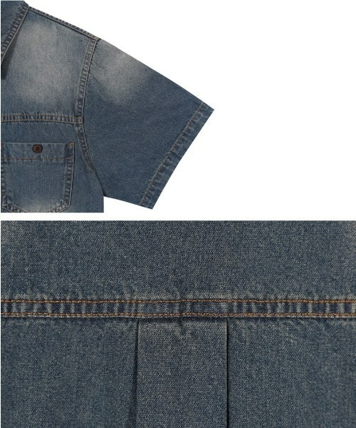 BEIDELLI（ベイデリー）の「[BELLIDE MADE] 半袖ver. ビンテージクロップドデニムシャツ（シャツ/ブラウス・レディース・ダークグレー/ダークブルー・FREE）」の22枚目の写真