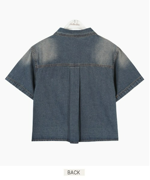 BEIDELLI（ベイデリー）の「[BELLIDE MADE] 半袖ver. ビンテージクロップドデニムシャツ（シャツ/ブラウス・レディース・ダークグレー/ダークブルー・FREE）」の20枚目の写真