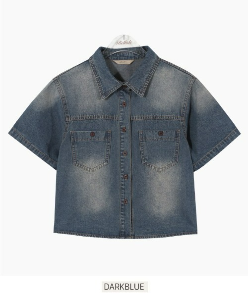 BEIDELLI（ベイデリー）の「[BELLIDE MADE] 半袖ver. ビンテージクロップドデニムシャツ（シャツ/ブラウス・レディース・ダークグレー/ダークブルー・FREE）」の19枚目の写真