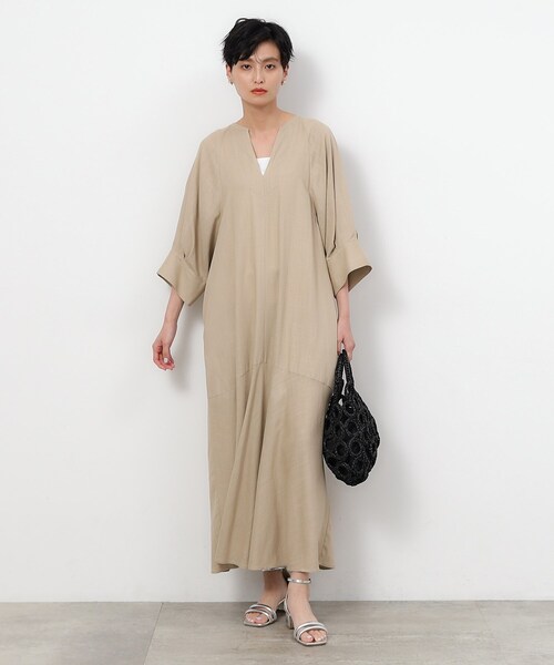 OPAQUE.CLIP（オペークドットクリップ）の「◆キーネックワンピース レーヨン/麻【洗える】（ワンピース・レディース・ブラック/ピンク系/ベージュ・38/40/42）」の9枚目の写真