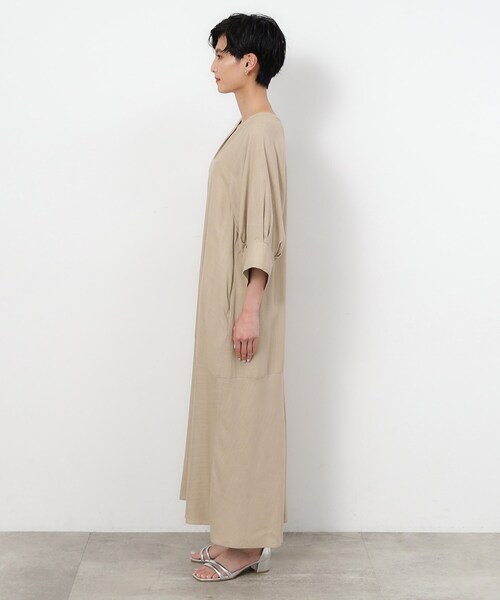 OPAQUE.CLIP（オペークドットクリップ）の「◆キーネックワンピース レーヨン/麻【洗える】（ワンピース・レディース・ブラック/ピンク系/ベージュ・38/40/42）」の18枚目の写真