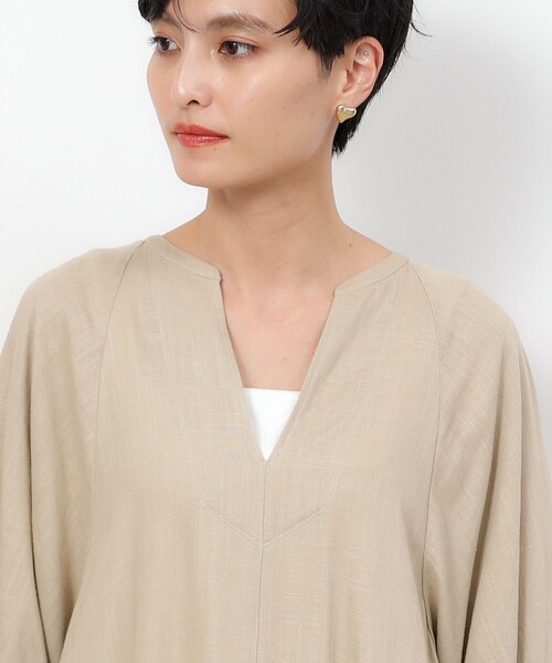 OPAQUE.CLIP（オペークドットクリップ）の「◆キーネックワンピース レーヨン/麻【洗える】（ワンピース・レディース・ブラック/ピンク系/ベージュ・38/40/42）」の20枚目の写真