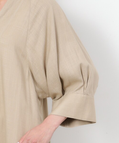 OPAQUE.CLIP（オペークドットクリップ）の「◆キーネックワンピース レーヨン/麻【洗える】（ワンピース・レディース・ブラック/ピンク系/ベージュ・38/40/42）」の21枚目の写真