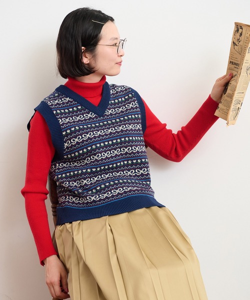 CHILD WOMAN（チャイルドウーマン）の「☆アクリル/ウール ファンシー柄ベスト（ベスト・レディース・ネイビー/アイボリー・FREE）」の13枚目の写真