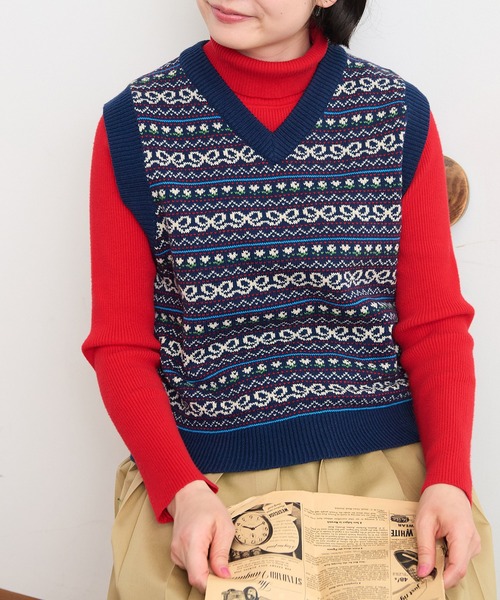 CHILD WOMAN（チャイルドウーマン）の「☆アクリル/ウール ファンシー柄ベスト（ベスト・レディース・ネイビー/アイボリー・FREE）」の12枚目の写真