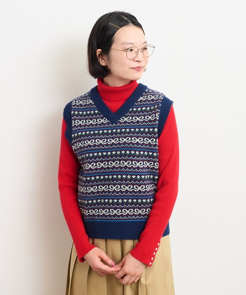 CHILD WOMAN（チャイルドウーマン）の「☆アクリル/ウール ファンシー柄ベスト（ベスト・レディース・ネイビー/アイボリー・FREE）」の9枚目の写真