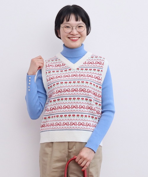 CHILD WOMAN（チャイルドウーマン）の「☆アクリル/ウール ファンシー柄ベスト（ベスト・レディース・ネイビー/アイボリー・FREE）」の3枚目の写真