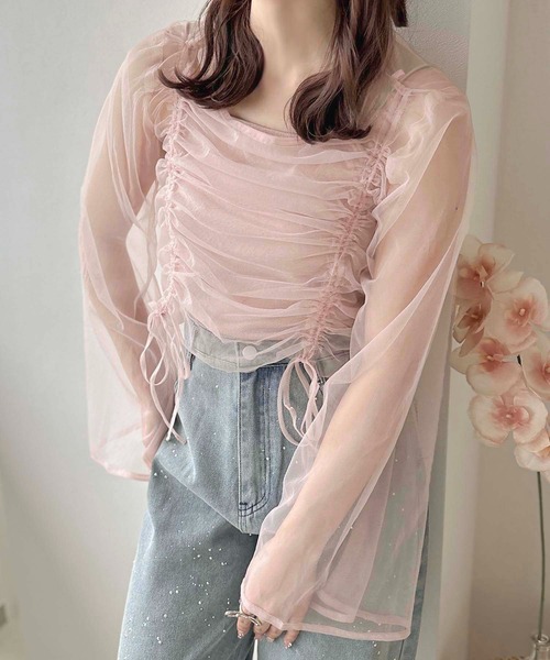 apres jour clair(アプレジュールクレア)の「【apres jour clair】チュールドロストトップス【ZOZOTOWN限定アイテム】(シャツ/ブラウス・レディース・アイボリー/ピンクベージュ/チャコールグレー/ライトグレー・フリー/X-LARGE)」の4枚目の写真