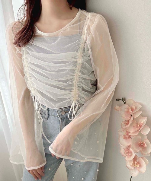 apres jour clair(アプレジュールクレア)の「【apres jour clair】チュールドロストトップス【ZOZOTOWN限定アイテム】(シャツ/ブラウス・レディース・アイボリー/ピンクベージュ/チャコールグレー/ライトグレー・フリー/X-LARGE)」の3枚目の写真